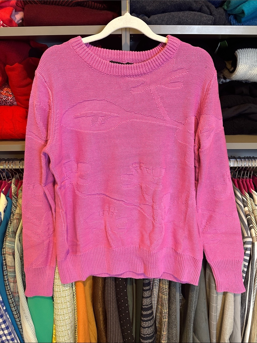 Fate pink long sleeve palm tree crew neck sweater size S NWT